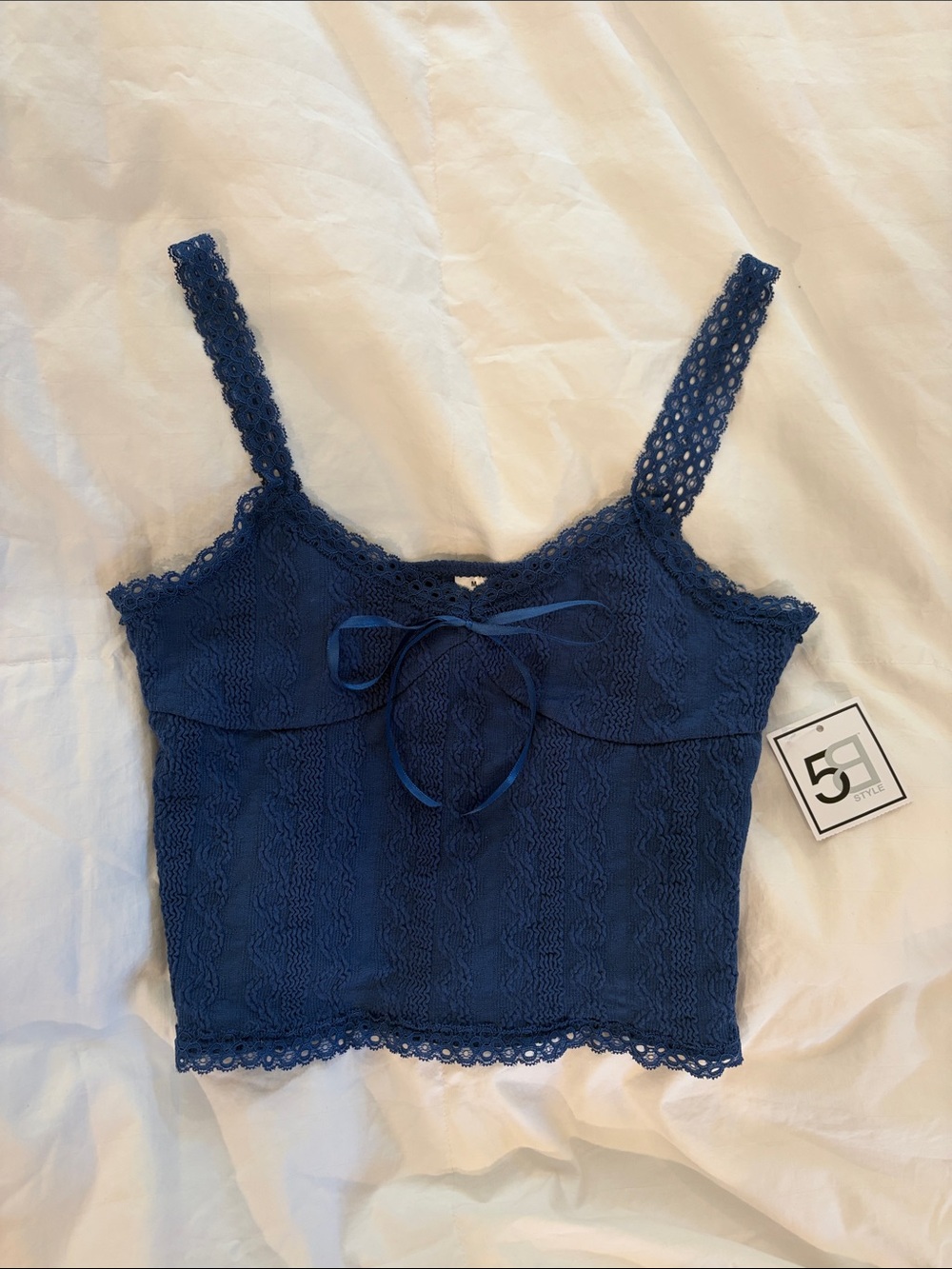 Lace-Trim Navy Camisole with Front Tie by